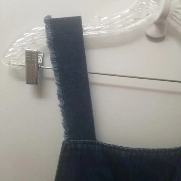 Zara Woman Premium Denim Wide  Leg Dark Wash Raw Hem Cropped Overalls M - Picture 11 of 14